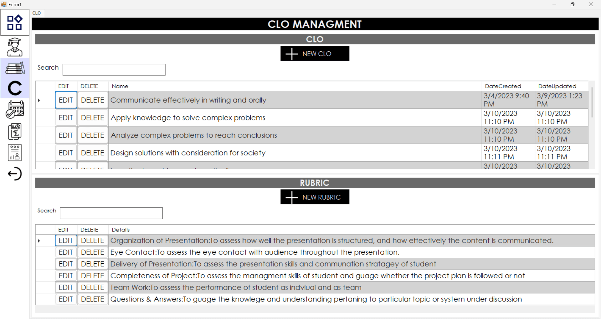 Evaluation Management System screenshot 1